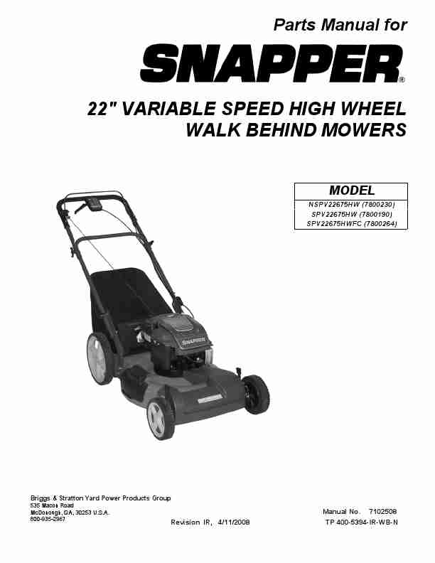 Snapper Lawn Mower NSPV22675HW (7800230)-page_pdf